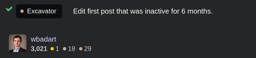 Excavator badge on SO